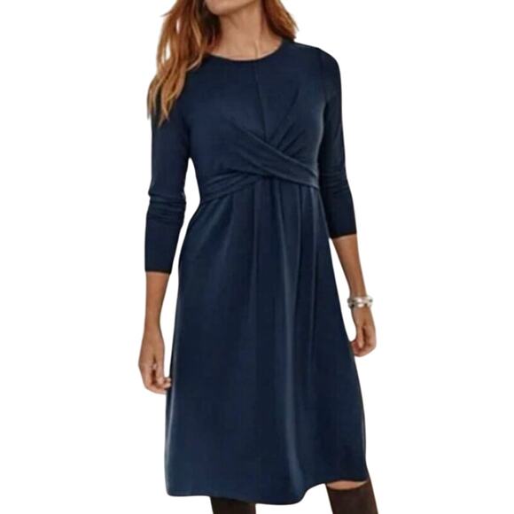J. Jill Cross Front Long Sleeve Dress Navy Blue - Picture 1 of 9